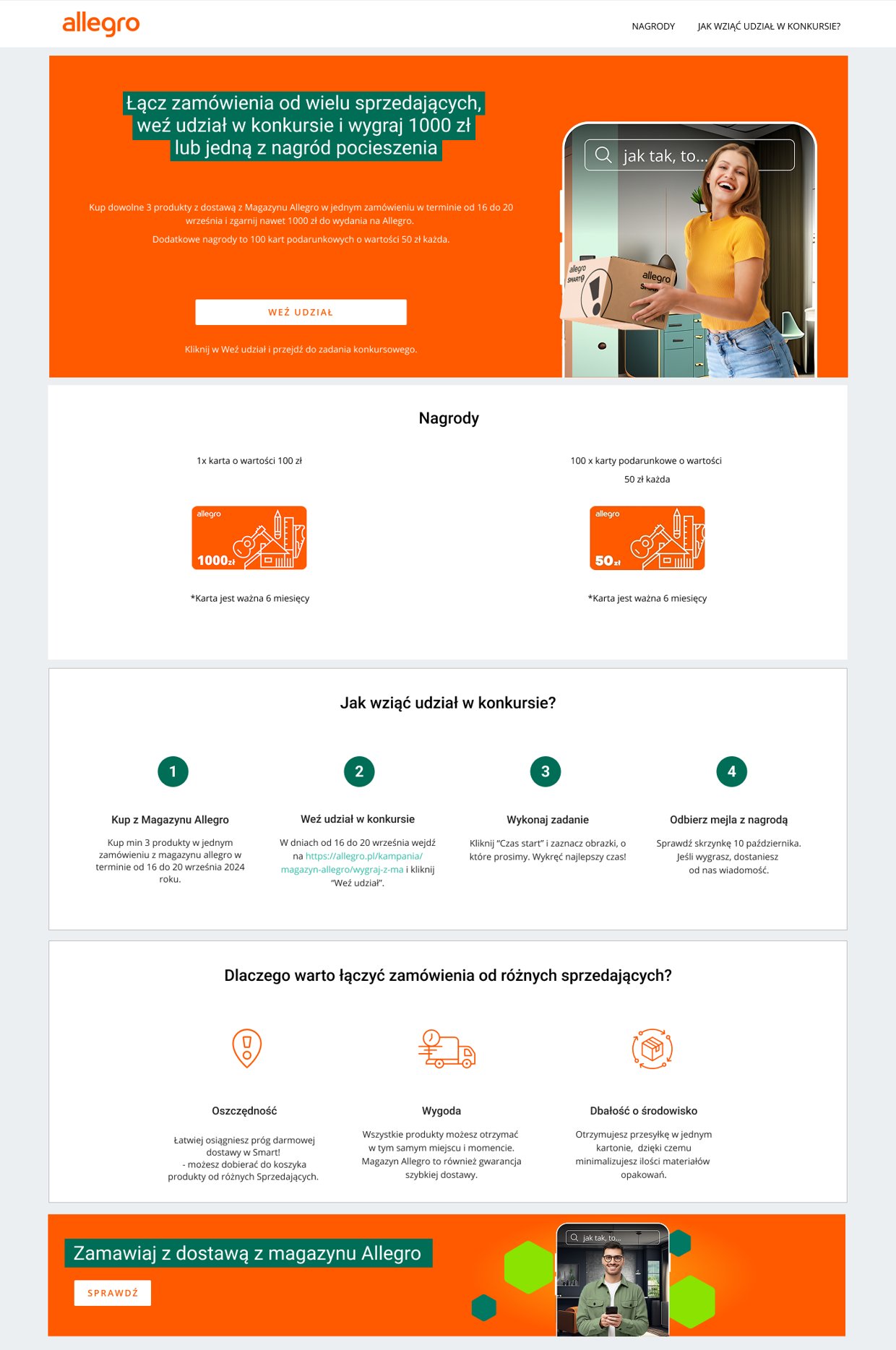 Makieta landing page’a konkursowego Allegro
